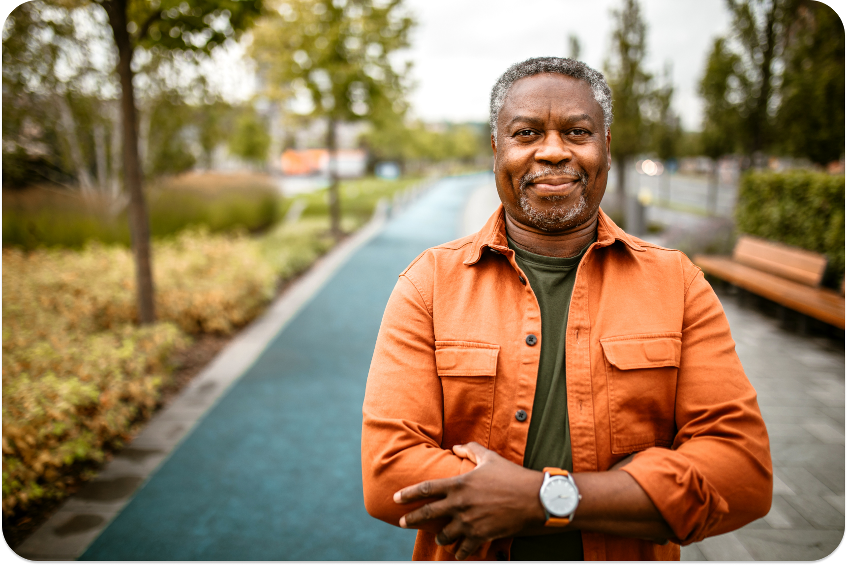 Happy Man Standing in the street